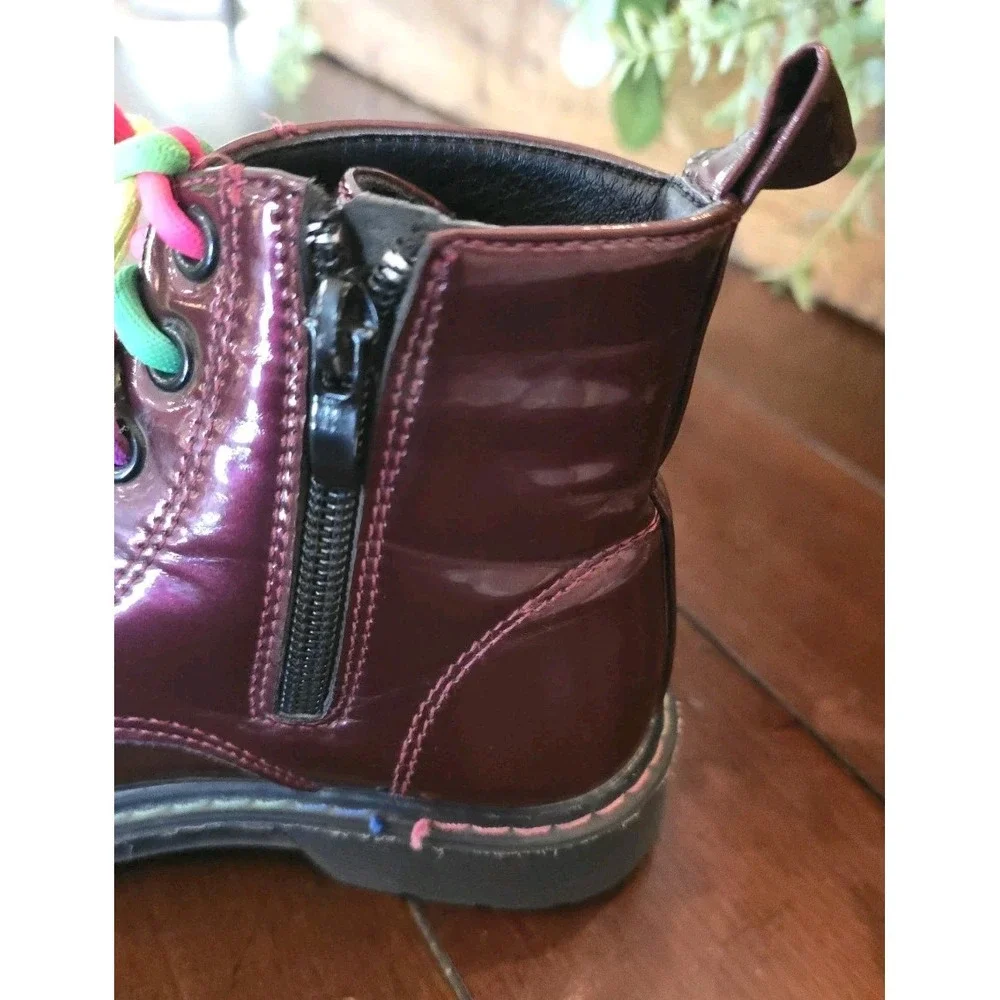 Hawkwell Girls Patent Burgundy Waterproof‎ Boots SZ 11 Rainbow Color Shoe Laces